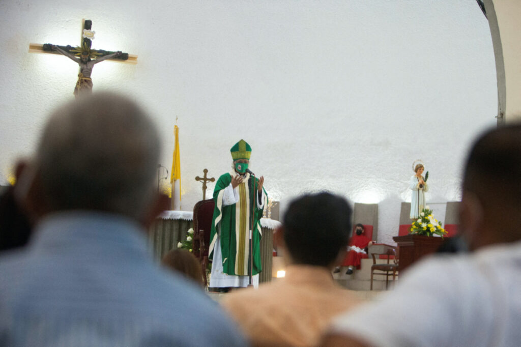 Roman Catholic Cardinal Leopoldo Brenes leads a mass for parishioners at Metropolitan Cathedral in Managua, Nicaragua, on 21st August, 2022.