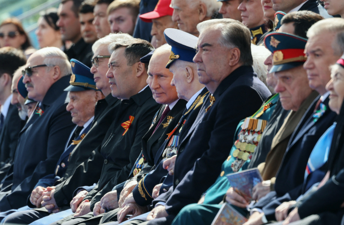 Participants, including Russian President Vladimir Putin, attend a military parade on Victory Day, which marks the 78th anniversary of the victory over Nazi Germany in World War II, in Red Square in central Moscow, Russia, on 9th May, 2023.