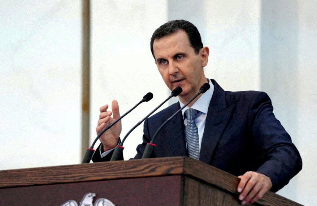 Syrian President Bashar al-Assad addresses new members of parliament in Damascus, Syria, in this handout released by SANA on 12th August, 2020