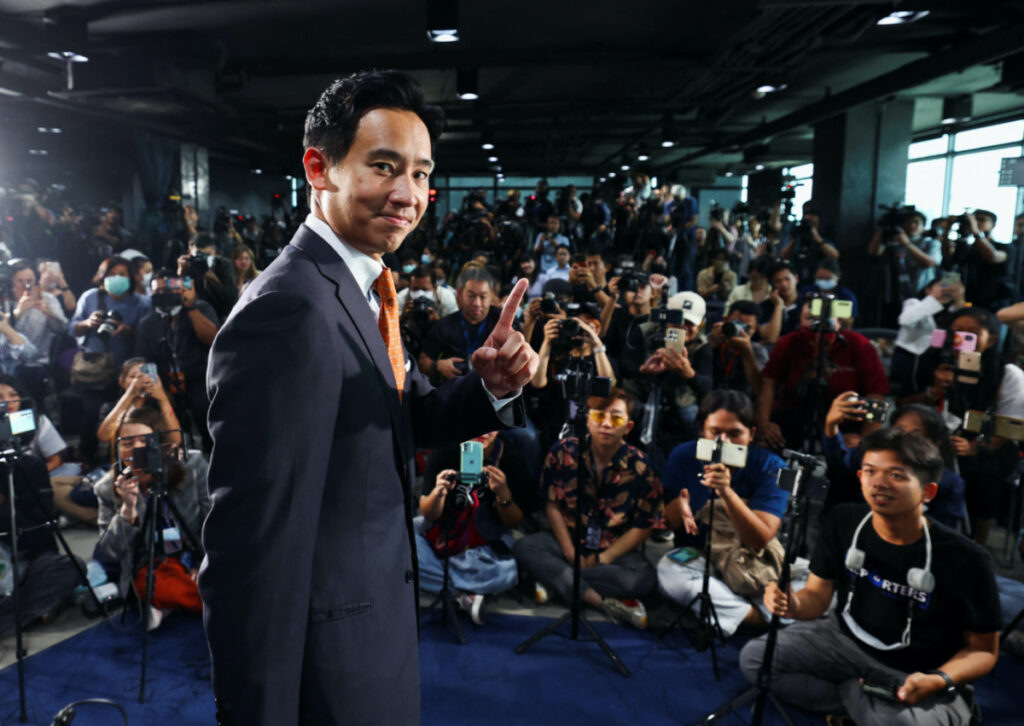Move Forward Party leader and prime ministerial candidate, Pita Limjaroenrat, attends a press conference following the general election, at the party's headquarters in Bangkok, Thailand, on 15th May, 2023