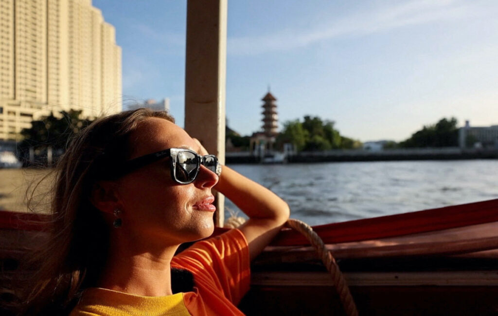 A screen grab shows Lillian Smith, 30, from Mississippi, US, during a city tour at Wat Arun temple in Bangkok, Thailand, on 13th May, 2023