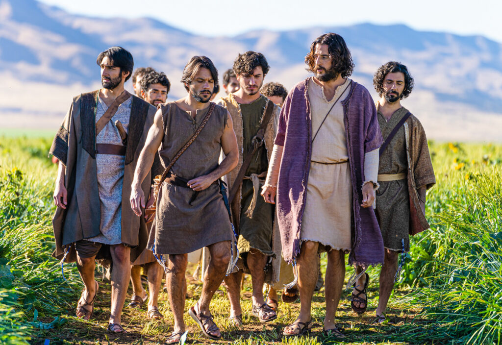 Jonathan Roumie, second from right, portrays Jesus Christ in the series The Chosen.