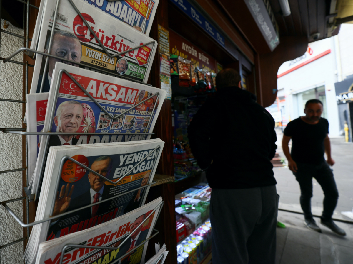 A view of newspapers on a stand at a shop, following the results of the second round of the presidential election, in Ankara, Turkey, on 29th May, 2023