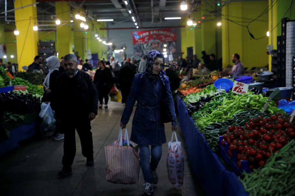 People shop at a fresh market in Istanbul, Turkey, on 4th May, 2023.