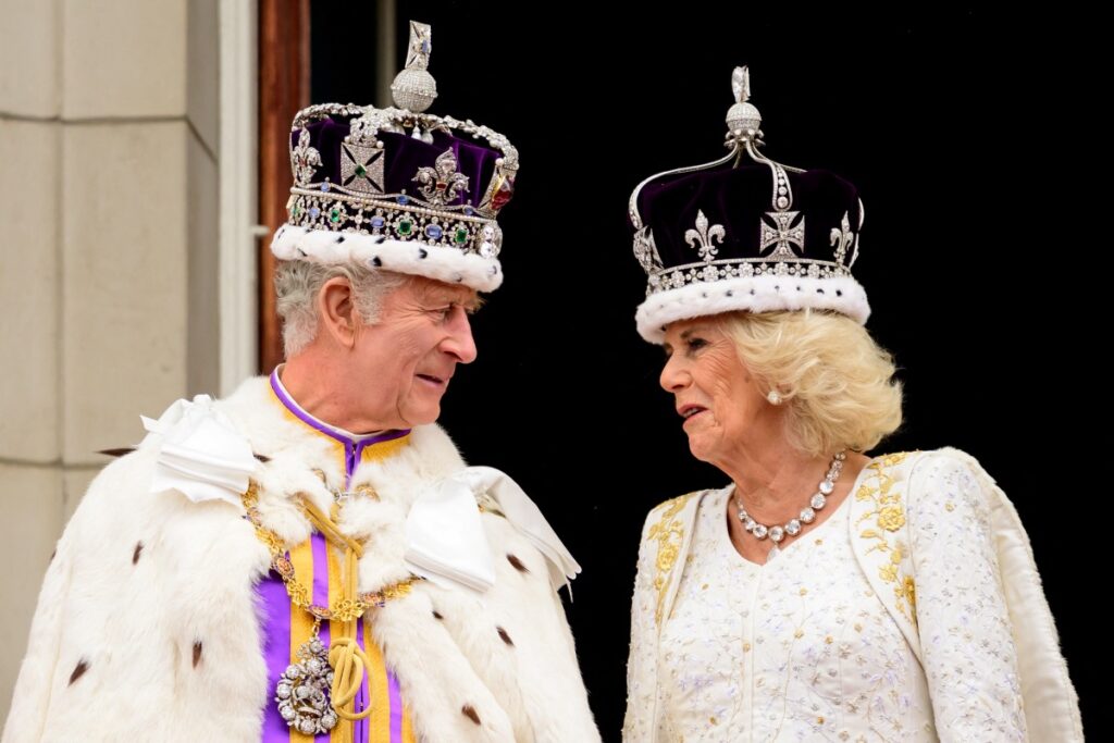 King Charles III and Queen Camilla seen on the balcony of Buckingham Palace during the Coronation of King Charles III and Queen Camilla on 6th May, 2023 in London, England, Britain.