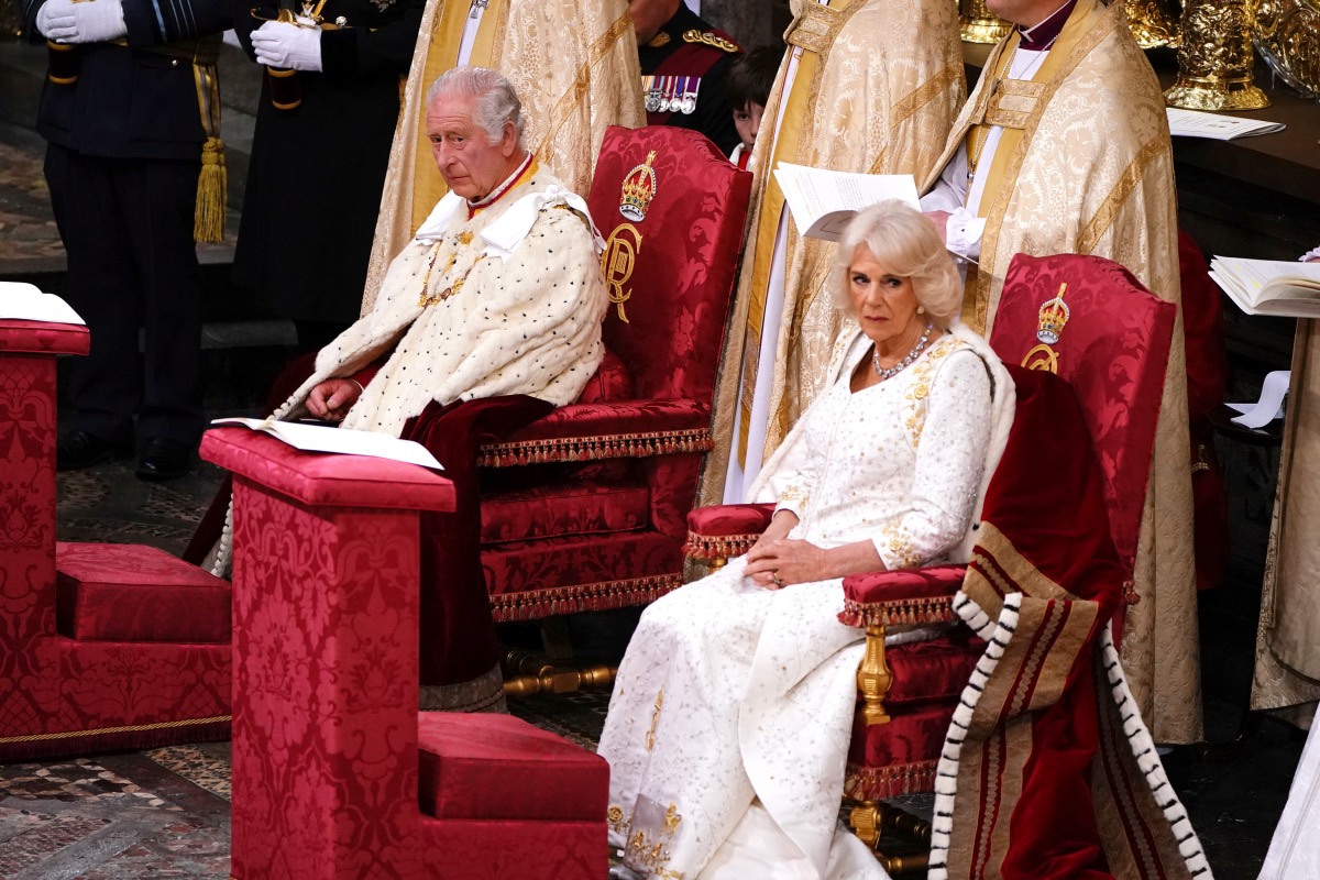 King Charles III and Queen Camilla during their coronation ceremony in Westminster Abbey, London on 6th May, 2023