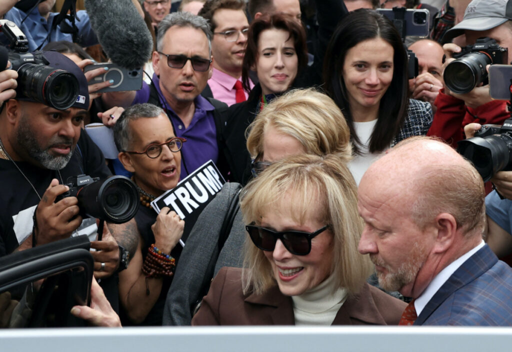 E Jean Carroll departs from the Manhattan Federal Court following the verdict in the civil rape accusation case against former US President Donald Trump, in New York City, US, on 9th May, 2023.