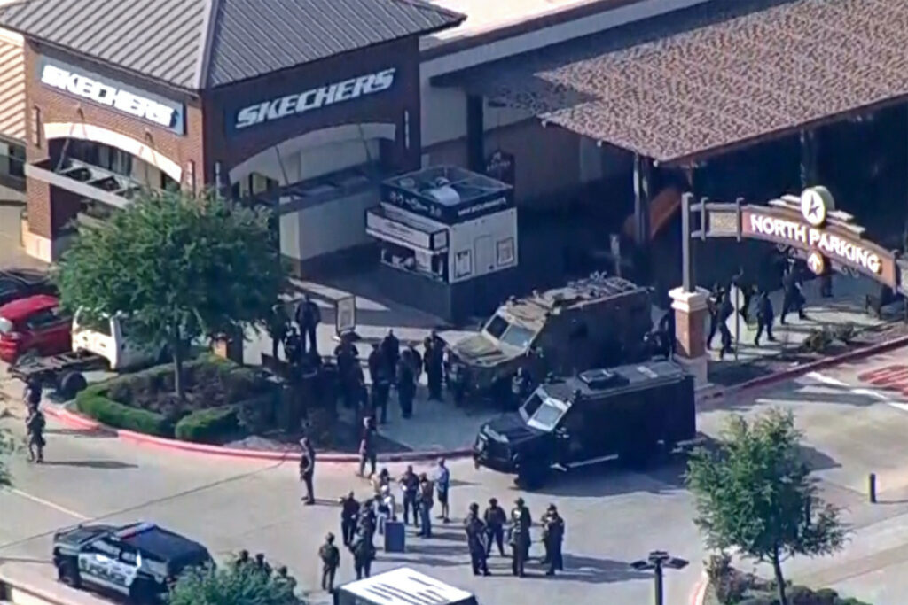 Police respond to a shooting in the Dallas area's Allen Premium Outlets, which authorities said has left multiple people injured in Allen, Texas, US, on 6th May, 2023 in a still image from video
