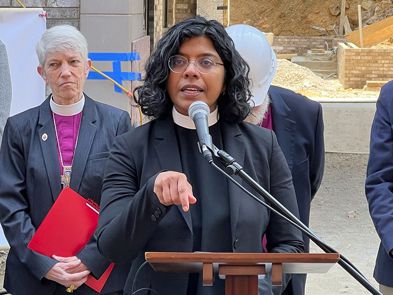 Rev Winnie Varghese speaks during a press conference at St James Terrace, Thursday, on 18th May, 2023, in the Bronx, New York