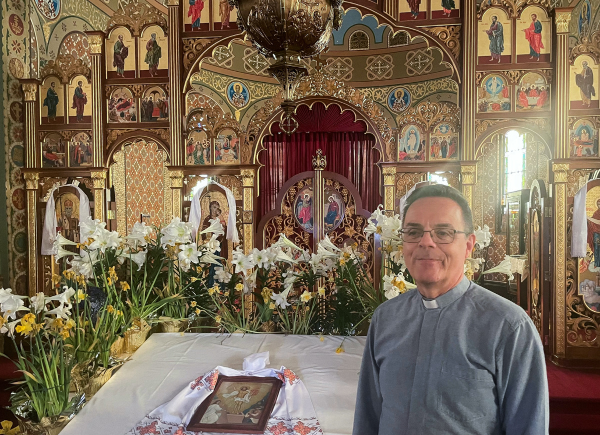 Father Richard Jendras stands inside St Mary's Ukrainian Orthodox Church in Allentown, Pennsylvania, US, on 26th April , 2023.