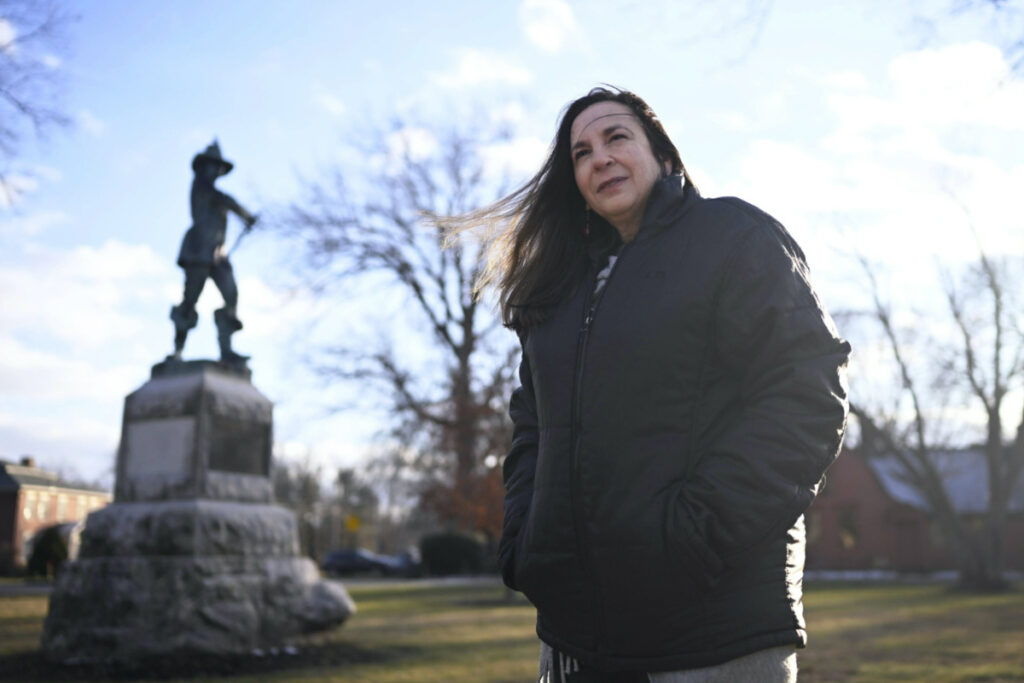 Beth Caruso, author and co-founder of the CT Witch Trial Exoneration Project, which was created to clear the names of the accused, stands on the Palisado Green in Windsor, Connecticut on 24th January, 2023