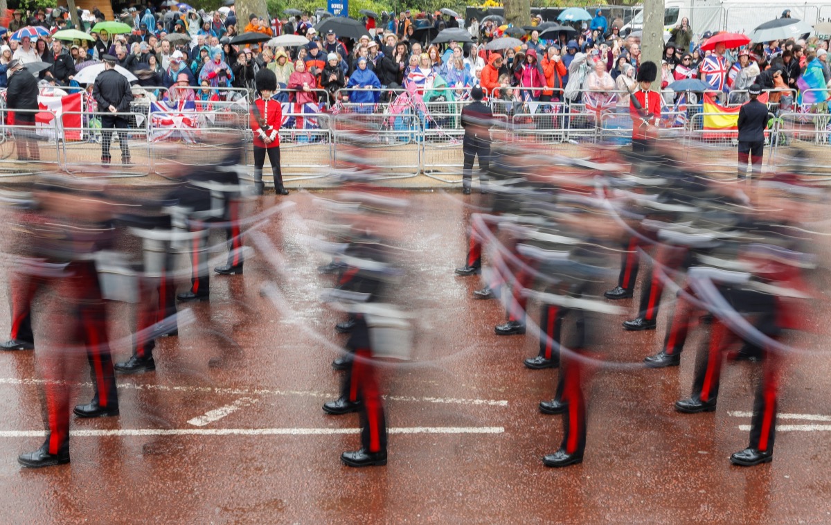 Troops march on the day of Britain's King Charles' coronation ceremony, at The Mall in London, Britain, on 6th May, 2023