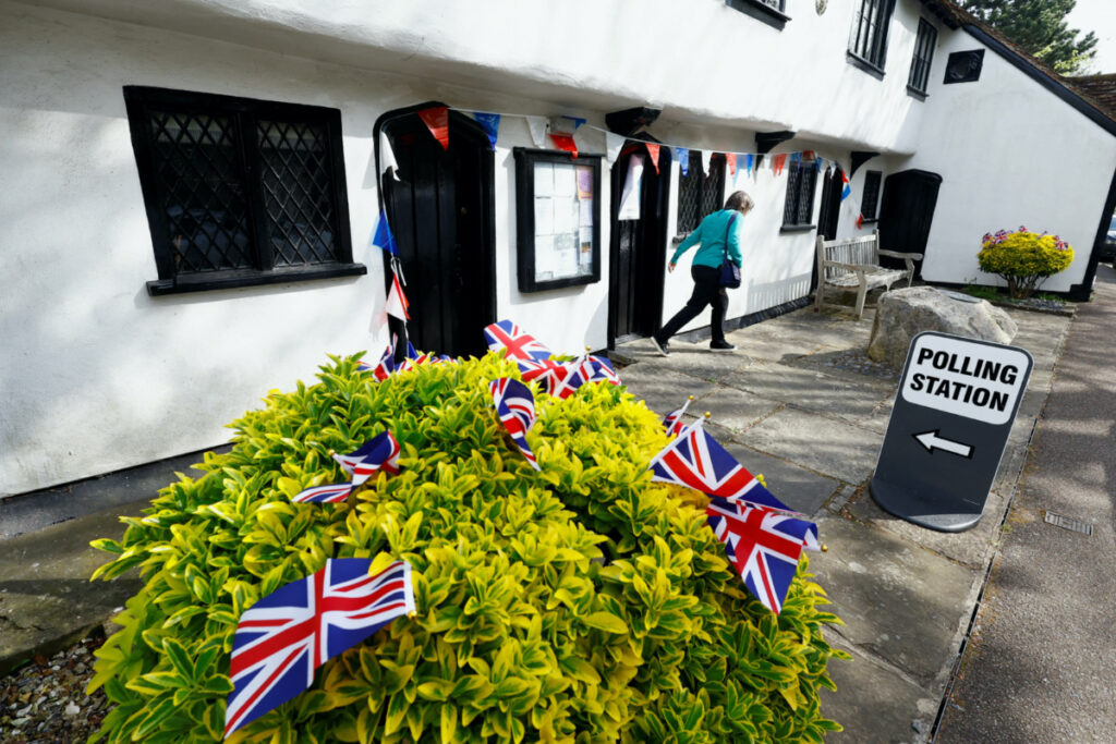 A general view outside the Barley Town House, which is acting as a polling station for local elections in Royston, Britain, on 4th May, 2023.
