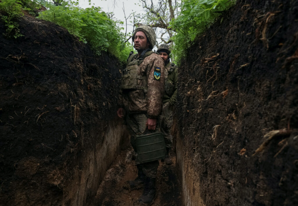 A Ukrainian service member Oleksandr, 44, is seen in a trench at a frontline, amid Russia's attack on Ukraine, in Donetsk region, Ukraine, on 28th April, 2023