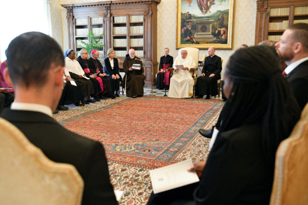 Pope Francis addresses a meeting with the members of Pontifical Commission for the Protection of Minors at the Vatican, on 5th May, 2023.