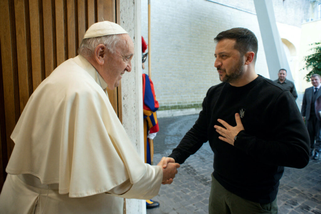 Pope Francis meets with Ukrainian President Volodymyr Zelenskiy, at the Vatican, on 13th May, 2023.