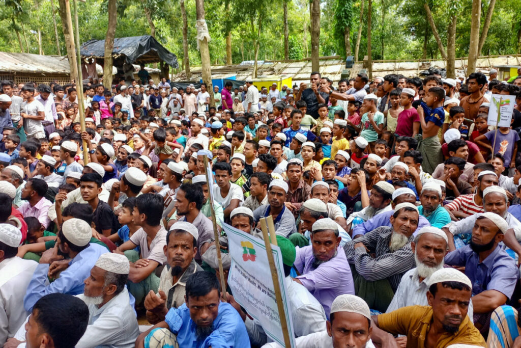 Rohingya refugees gather at the Kutupalong Refugee Camp to mark the fifth anniversary of their fleeing from neighbouring Myanmar to escape a military crackdown in 2017, in Cox's Bazar, Bangladesh, on 25th August, 2022.