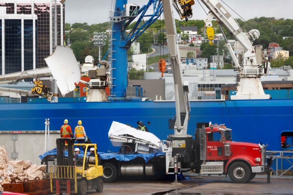 A view of the Horizon Arctic ship, as salvaged pieces of the Titan submersible from OceanGate Expeditions are returned, in St John's harbour, Newfoundland, Canada, on 28th June, 2023