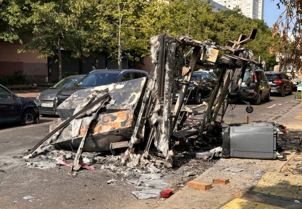 A structure, burnt during clashes between youths and police, is seen in a street the day after the death of a 17-year-old teenager killed by a French police officer during a traffic stop, in Nanterre, Paris suburb, France, on 28th June, 2023