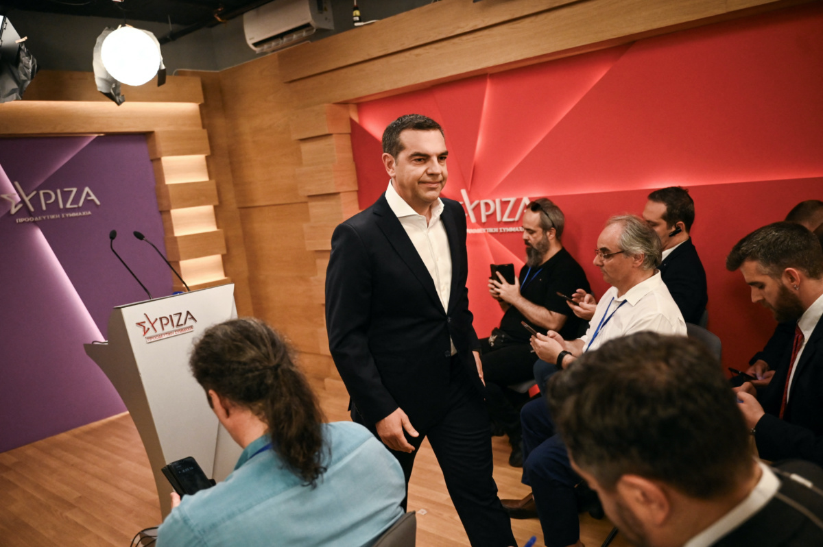 Leftist Syriza party leader Alexis Tsipras leaves after making statements at the party's headquarters, following a general election, in Athens, Greece, on 25th June, 2023. 