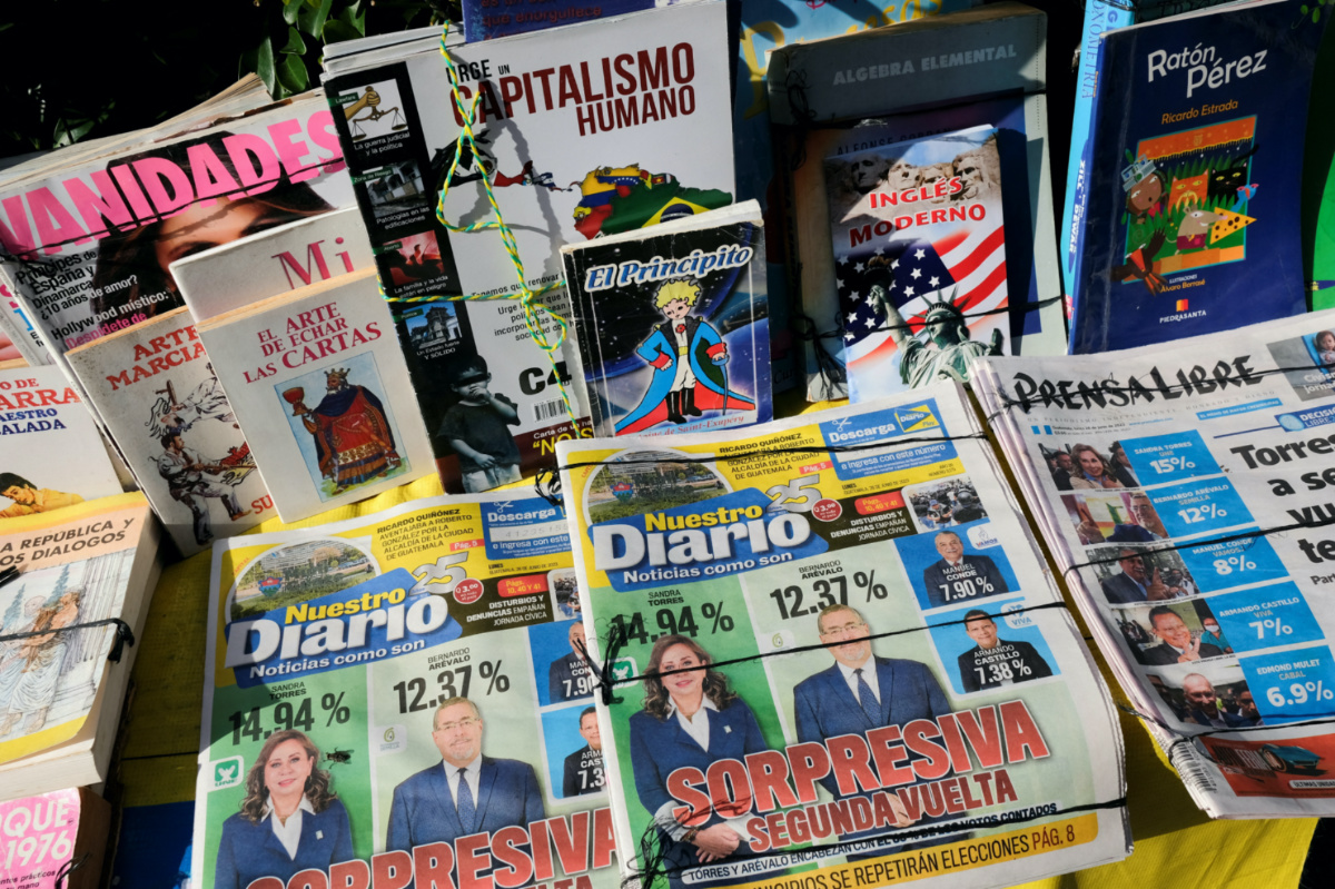 Newspapers are seen at a kiosk a day after the first round of Guatemala's presidential election, in Guatemala City, Guatemala, on 26th June, 2023
