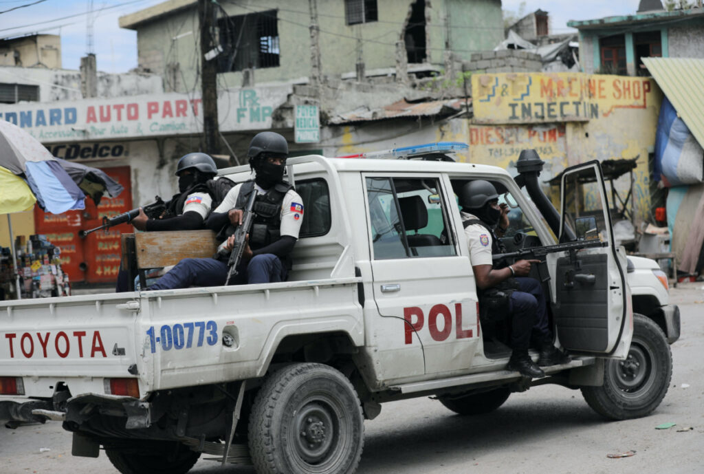 Police patrol the streets after gang members tried to attack a police station, in Port-au-Prince, Haiti, on 25th April, 2023.