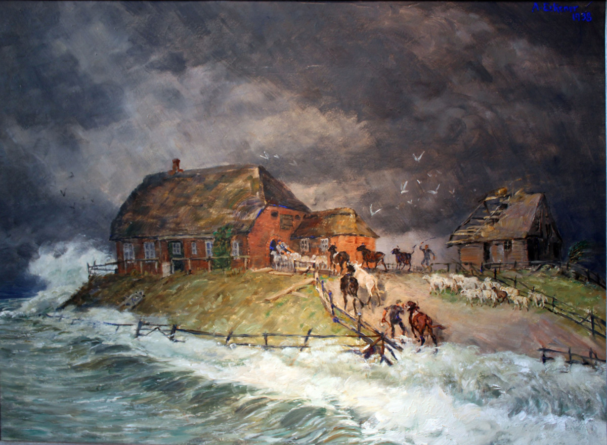"Hallig during a storm tide" by Alexander Eckener. 
