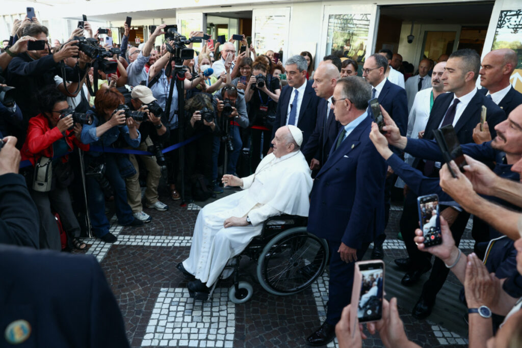 Pope Francis is photographed on the day of his discharge from Gemelli Hospital in Rome, Italy, on 16th June, 2023
