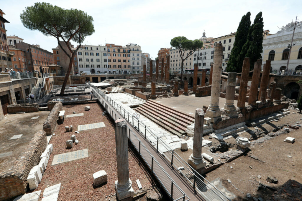 General view shows the archaeological area of Largo Argentina a day before it reopens to the public after restoration, in Rome, Italy, on 19th June, 2023.