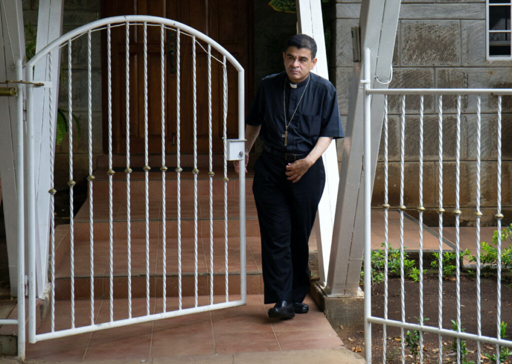 Rolando Alvarez, bishop of the Diocese of Matagalpa and a critic of the Nicaraguan President Daniel Ortega, walks at Managua's catholic church where he is taking refuge alleging he had been targeted by the police, in Managua, Nicaragua, on 20th May, 2022.
