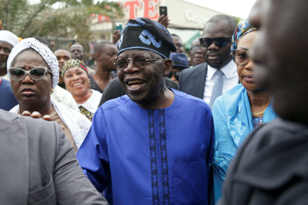 Presidential candidate Bola Ahmed Tinubu arrives at a polling station before casting his ballot in Ikeja, Lagos, Nigeria, on 25th February, 2023