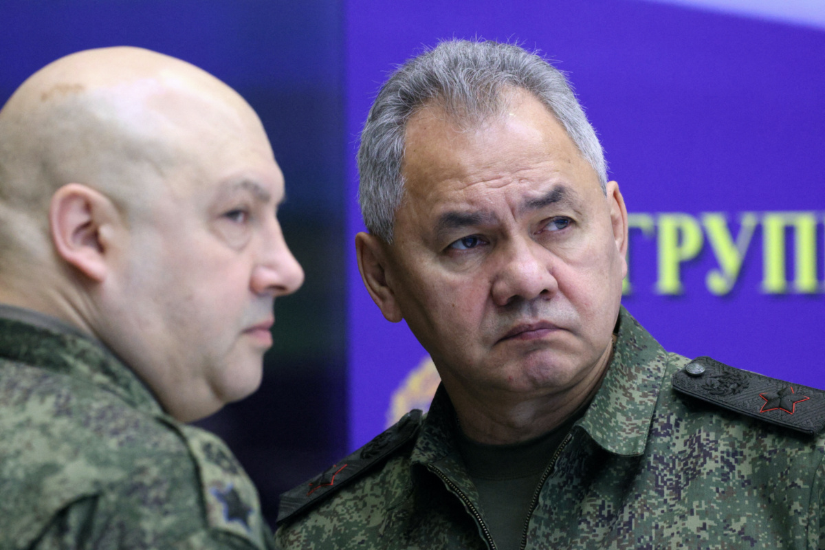 Russian Defence Minister Sergei Shoigu and General Sergei Surovikin, commander of Russian forces in Ukraine, visit the Joint Headquarters of the Russian armed forces involved in military operations in Ukraine, in an unknown location in Russia, in this picture released on 17th December, 2022. 