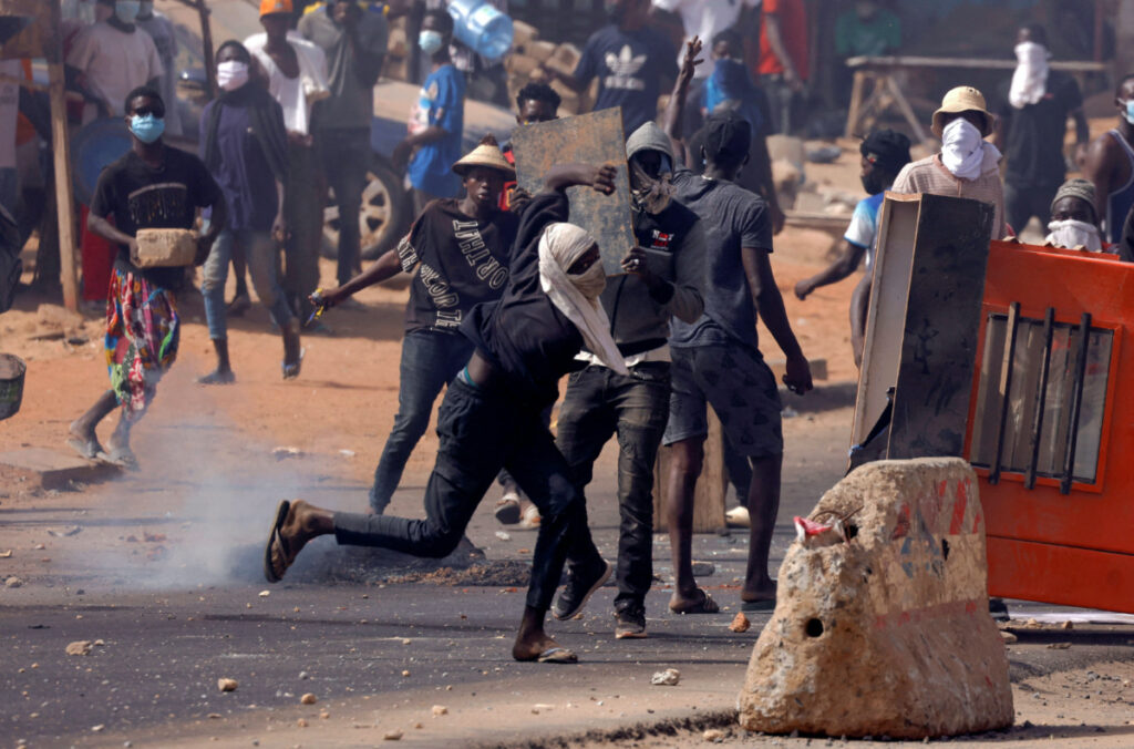 Supporters of Senegal opposition leader Ousmane Sonko clash with security forces, after Sonko was sentenced to prison in Dakar, Senegal, on 2nd June, 2023.