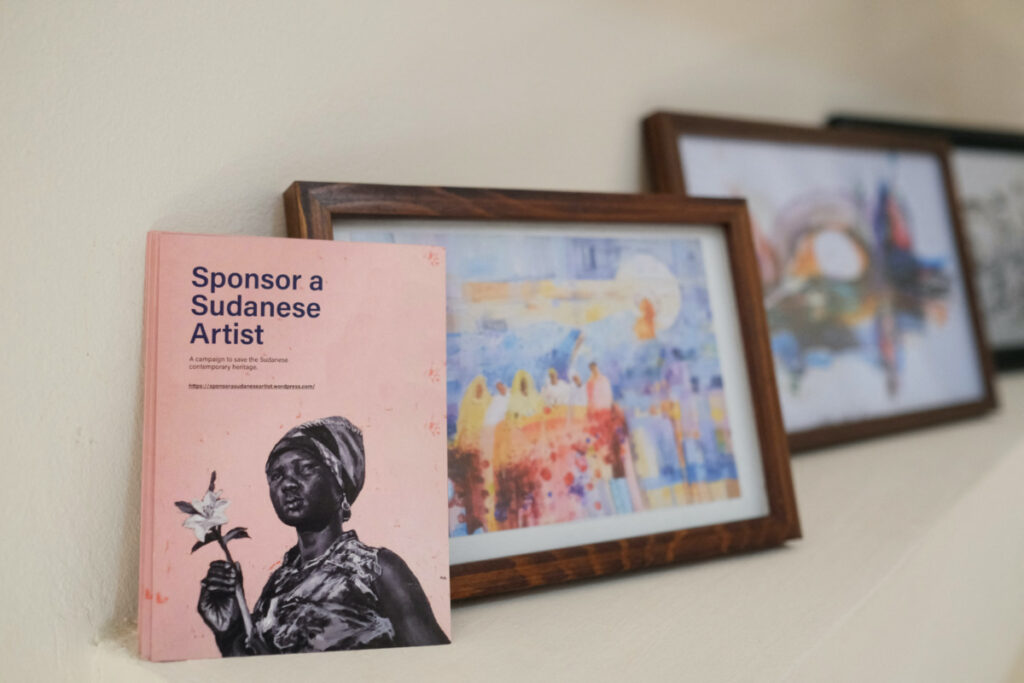 A view of copies of artworks arranged by Rahiem Shadad, co-founder of the Downtown Gallery in Khartoum, who has created a process for supporting Sudanese artists due to the ongoing conflict in Sudan, at his rented place in Cairo, Egypt, on 29th May, 2023.