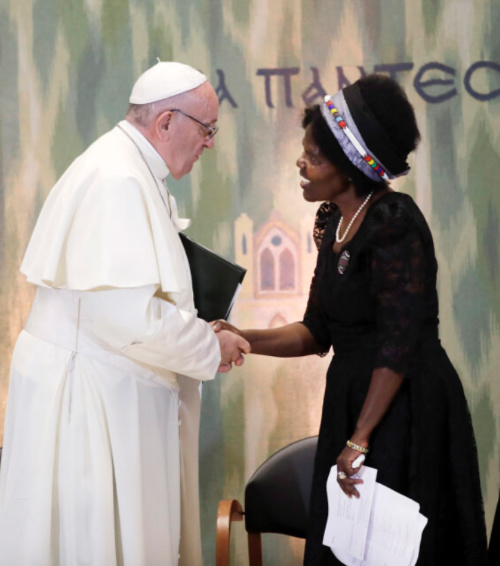 Switzerland Geneva Pope Francis greets Agnes Regina Murei Abuom