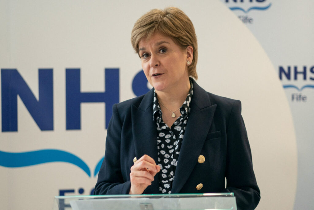 First Minister Nicola Sturgeon speaks during a visit to NHS Fife National Treatment Centre on 24th March, 2023 in Kirkcaldy, Scotland.
