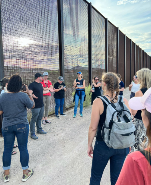 A group of women from Women of Welcome join together for a conversation about immigration at the southern border of the United States