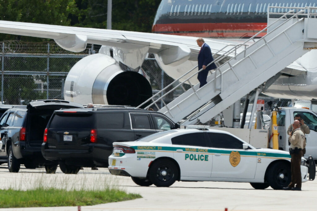 Former US President Donald Trump arrives at Miami International Airport as he is to appear in a federal court on classified document charges, in Miami, Florida, US, on 12th June, 2023