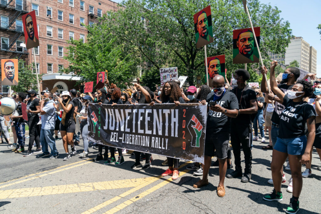 Hundreds of people attend at Juneteenth celebration at Brooklyn Public Library at the Grand Army Plaza