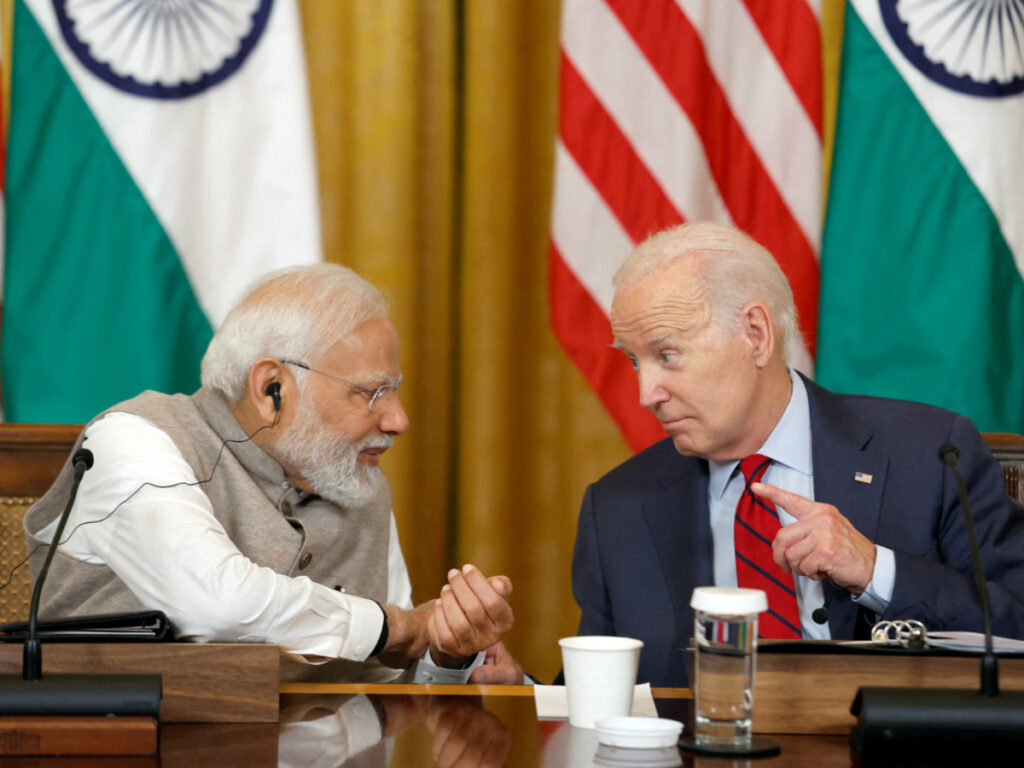 US President Joe Biden and India's Prime Minister Narendra Modi meet with senior officials and CEOs of American and Indian companies in the East Room of the White House in Washington, US, on 23rd June, 2023