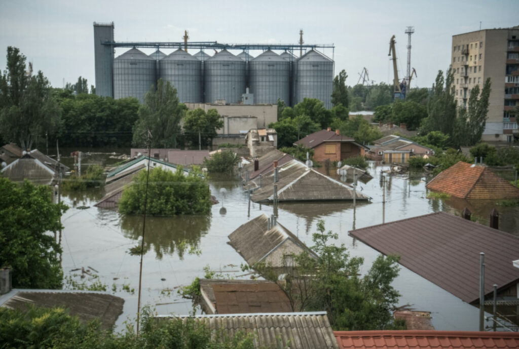 A view shows a flooded area after the Nova Kakhovka dam breached, amid Russia's attack on Ukraine, in Kherson, Ukraine, on 8th June, 2023.