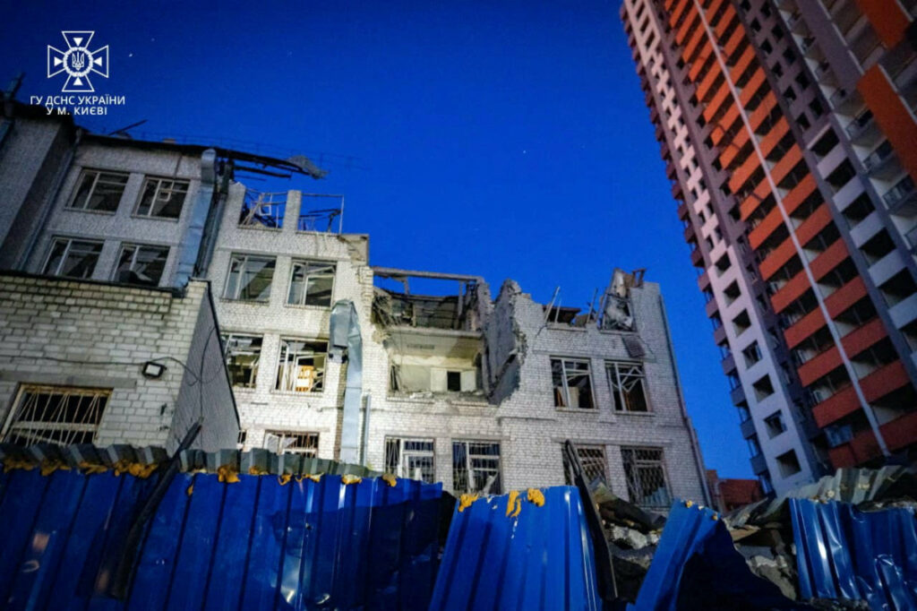 A view shows an office building damaged during Russian missile strikes, amid Russia's attack on Ukraine, in Kyiv, Ukraine, on 1st June, 2023.
