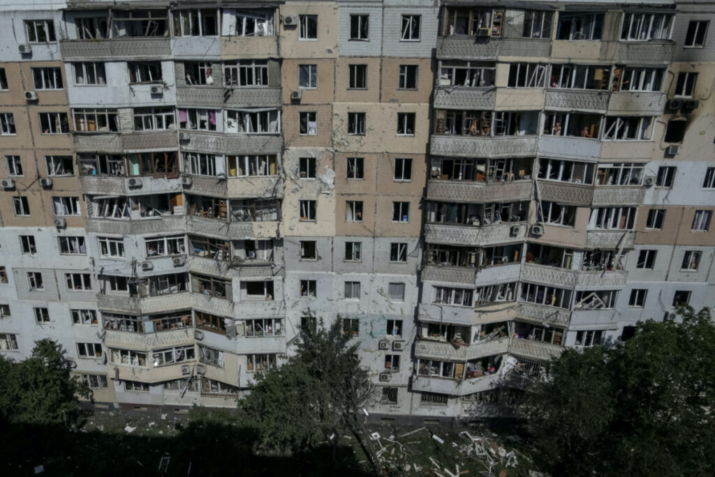 A view shows an apartment building damaged during a massive Russian drone strike, amid Russia's attack on Ukraine, in Odesa, Ukraine, on 10th June , 2023.