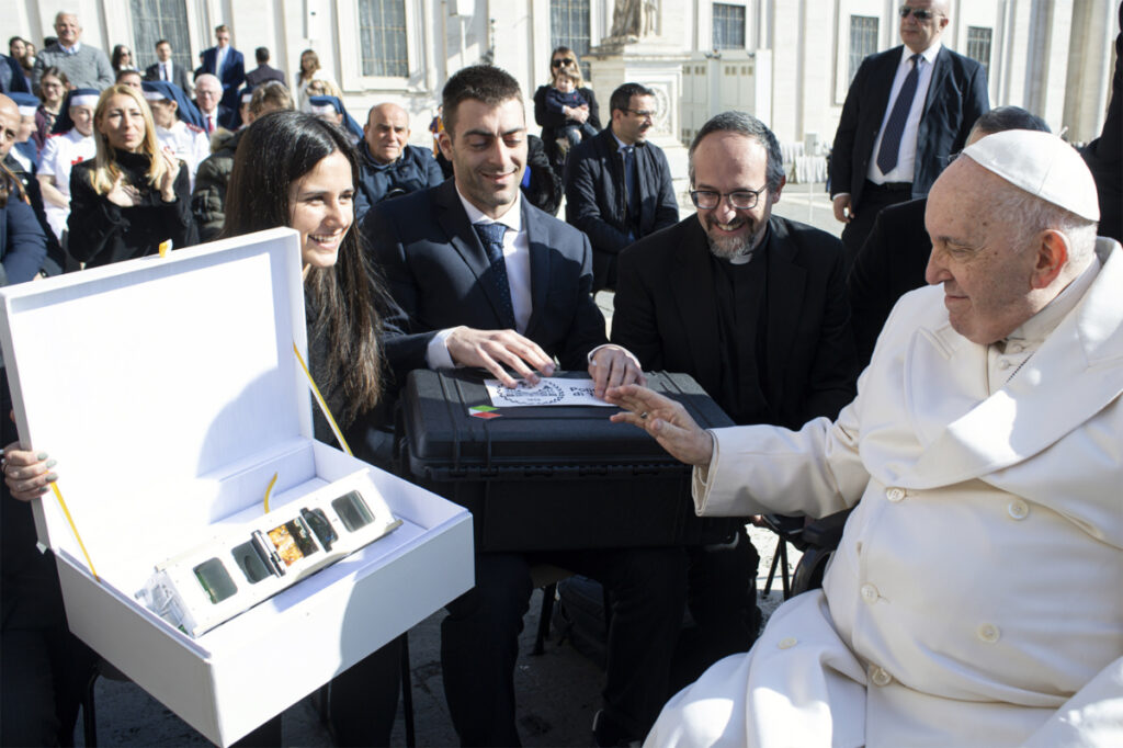 Pope Francis blesses the Spei Satelles in March 2023.