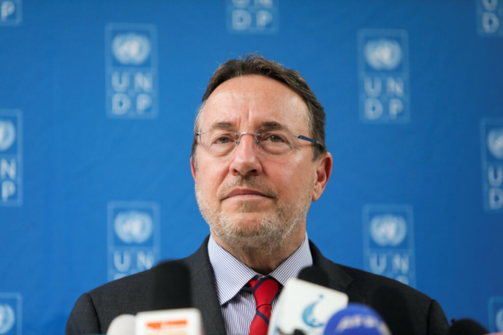 United Nations Development Programme Administrator Achim Steiner speaks during a news conference in Kabul, Afghanistan, on 29th March, 2022.
