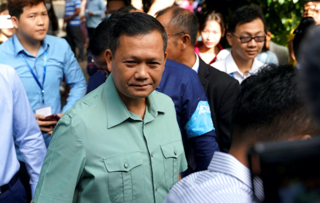 Hun Manet, son of Cambodia's Prime Minister Hun Sen is seen at a polling station on the day of Cambodia's general election, in Phnom Penh, Cambodia, on 23rd July, 2023.