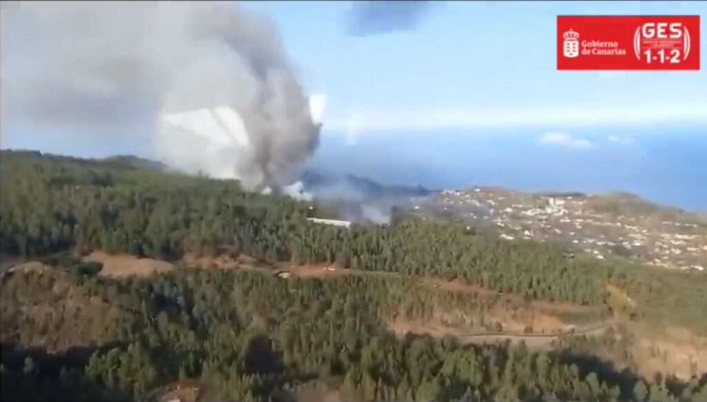 A view of a wildfire in La Palma, Spain, on 15th July, 2023 in this screengrab obtained from a social media video