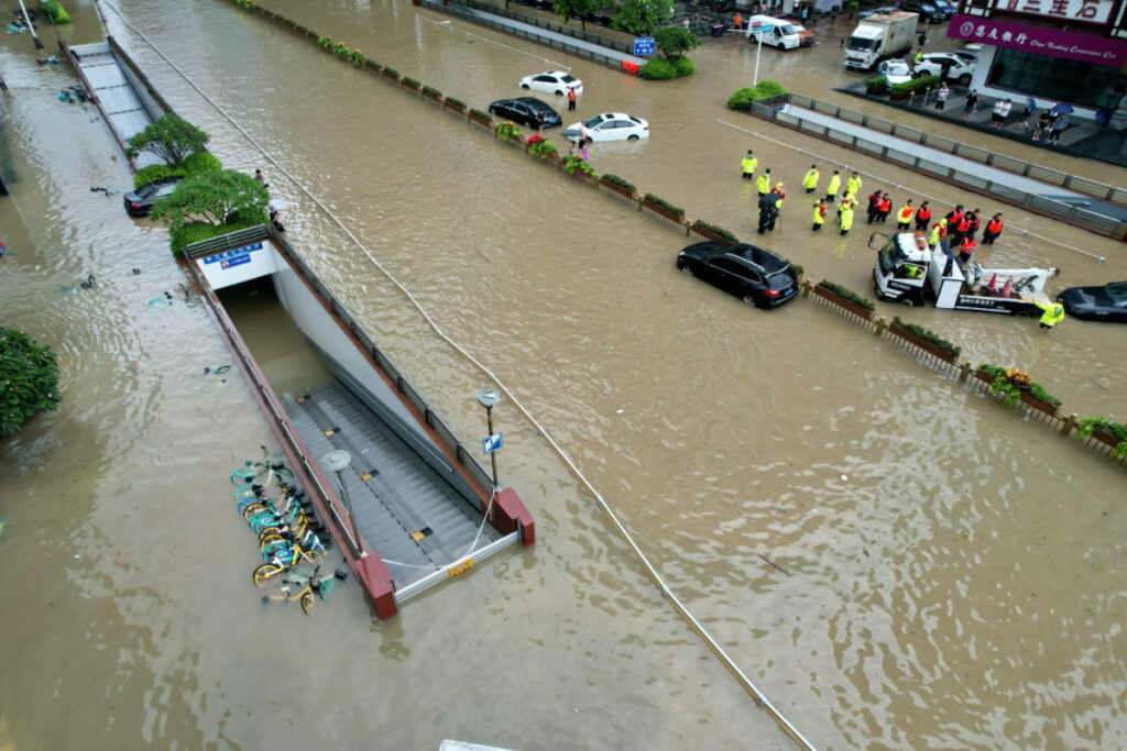 An aerial view shows flooding in Fuzhou after Typhoon Doksuri made landfall and brought heavy rainfall, in Fujian province, China, on 29th July, 2023.
