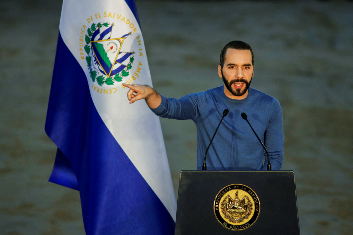 El Salvador's President Nayib Bukele speaks during a ceremony to lay the first stone of a new public hospital, in San Salvador, El Salvador, on 15th June, 2023.