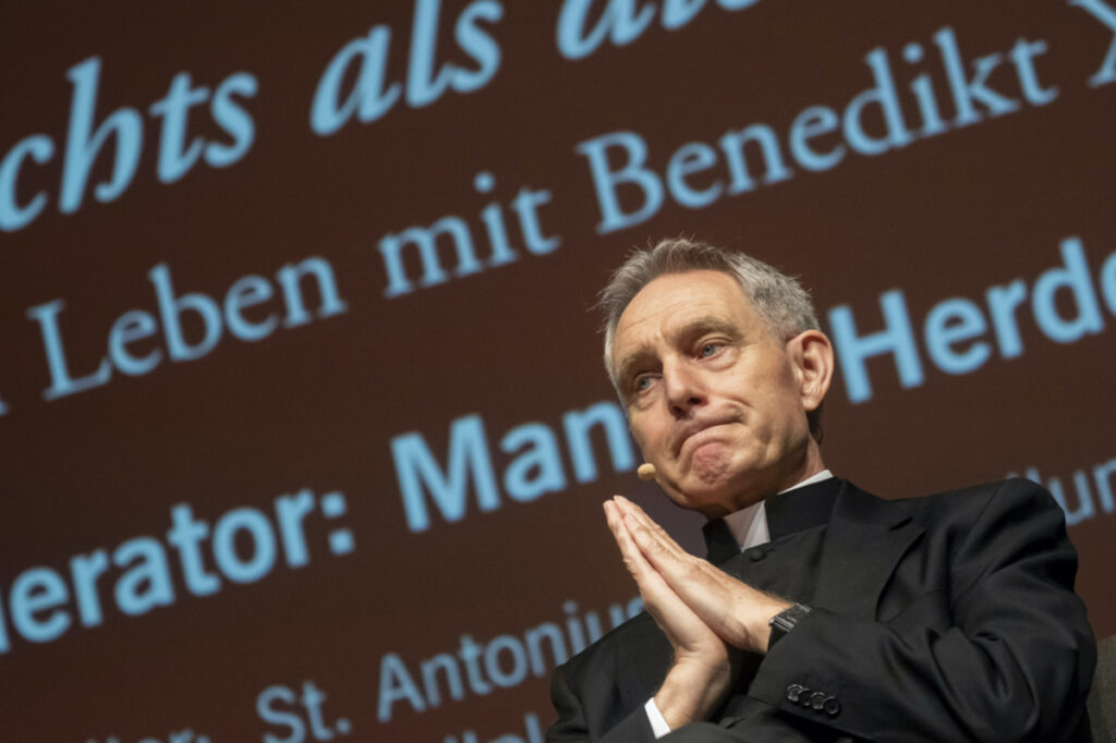 Georg Gaenswein, former private secretary to Pope Benedict XVI, presents his book 'Nothing but the Truth' during a reading in Altoetting, Germany, on Saturday, 15th April, 2023.